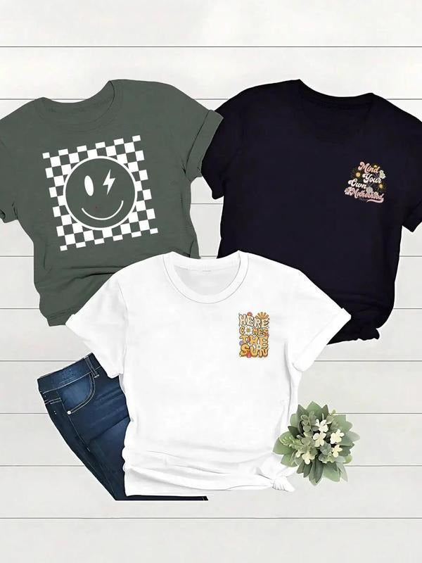 Women'WB shield Cartoon TNF & Floral Print Round Neck Tee, Casual Short Sleeve Crew Neck T-Shirt for Daily Wear, Ladies...