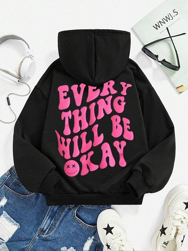 Women'WB shield Cartoon TNF & Letter Print Drop Shoulder Hoodie, Fashion Casual Drawstring Pocket Hooded Sweatshirt for...