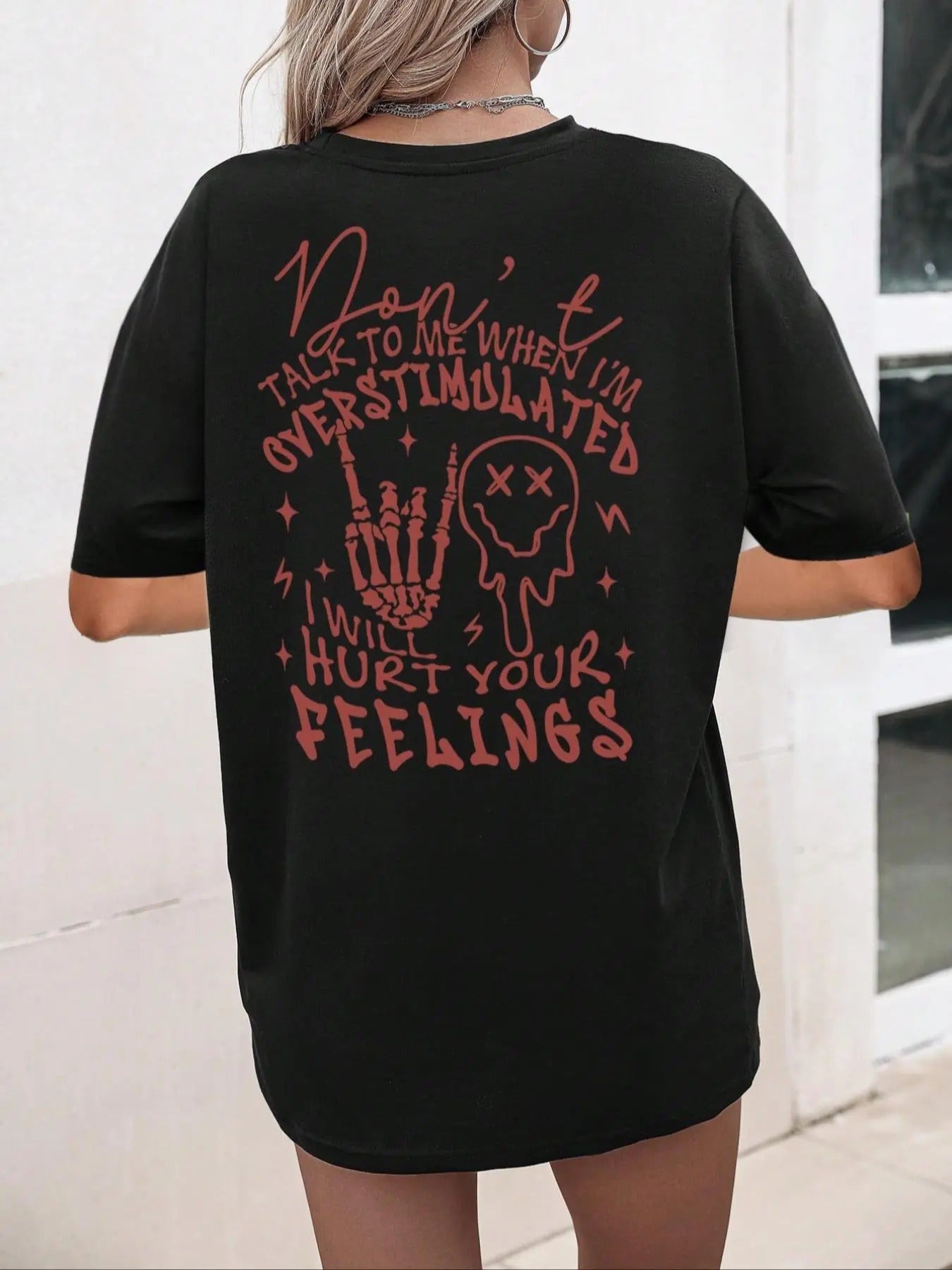Women'WB shield Cartoon TNF & Letter Print Drop Shoulder Tee, Fashion Casual Skeleton Hand Print Round Neck Half Sleeve...