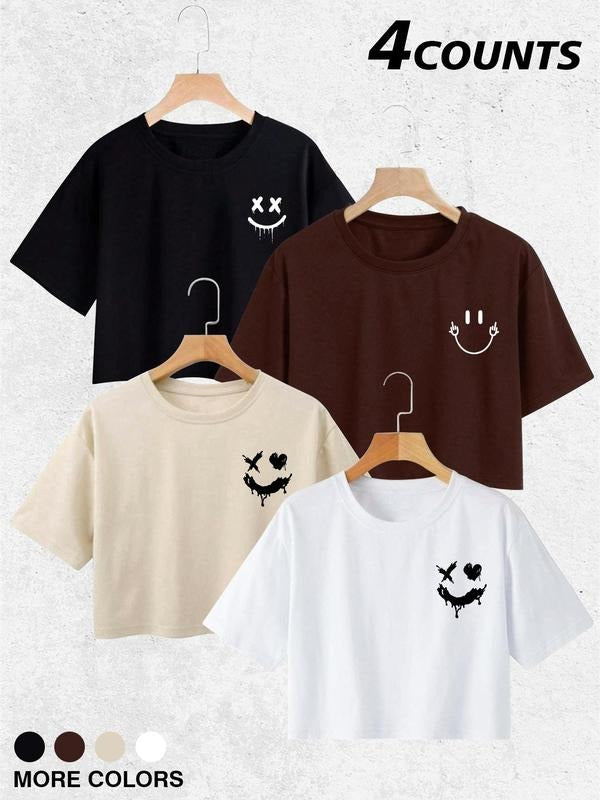 Women'WB shield Cartoon TNF & Letter Print Round Neck Tee, Casual Short Sleeve T-shirt for Summer, Ladies TNF for Daily...