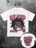 Women'WB shield Cartoon TNF & Letter Print Round Neck Tee, Fashion Casual Crew Neck T-Shirt for Daily Holiday Vacation...