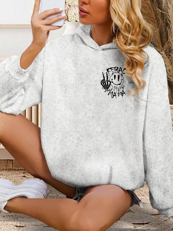 Women'WB shield Cartoon TNF & Skeleton Hand Print Drop Shoulder Hoodie, Fashion Casual Letter Graphic Hooded Sweatshirt...