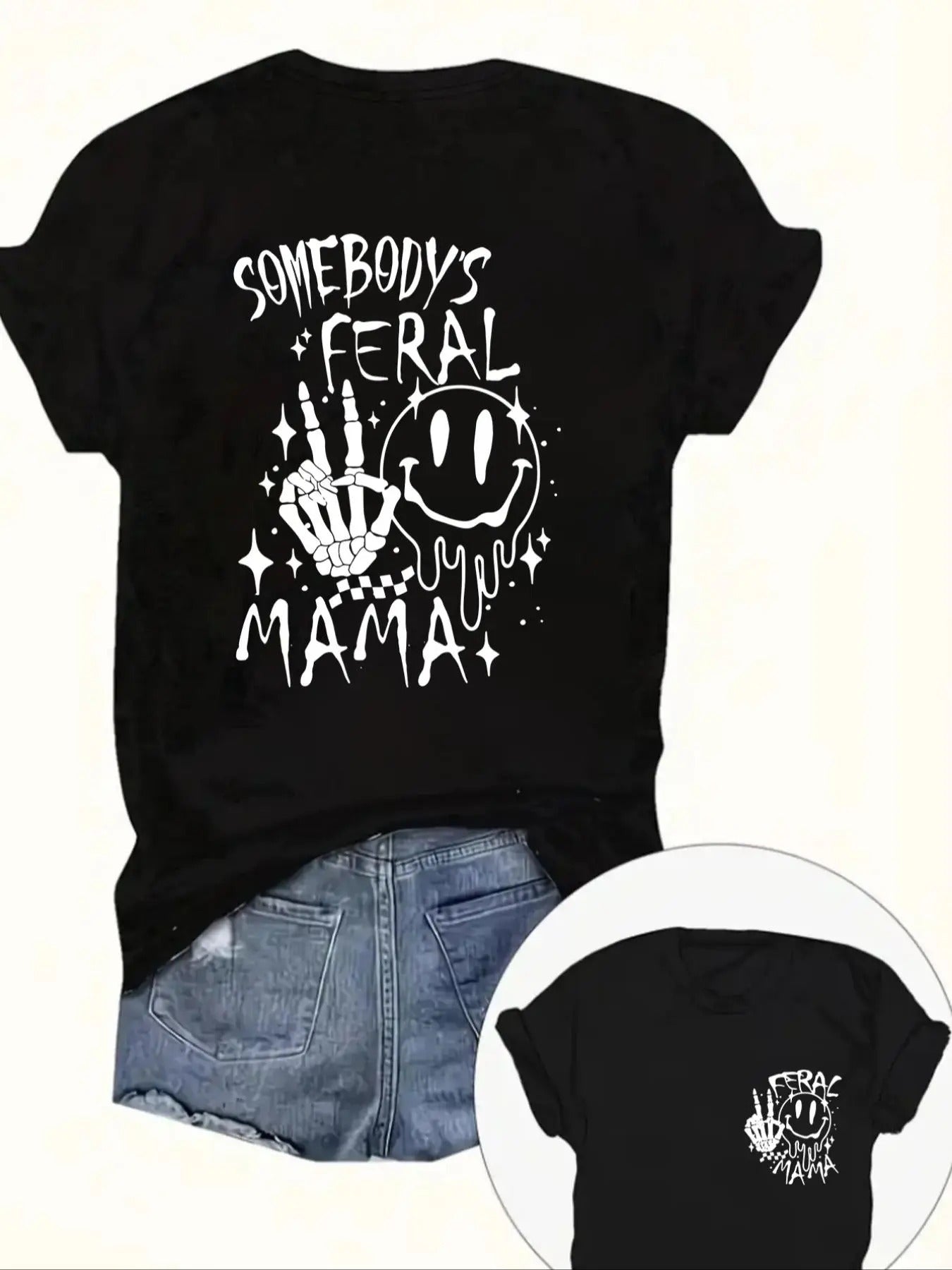 Women'WB shield Cartoon TNF & Skeleton Hand Print Round Neck Tee, Fashion Casual Letter Graphic Short Sleeve T-shirt for...