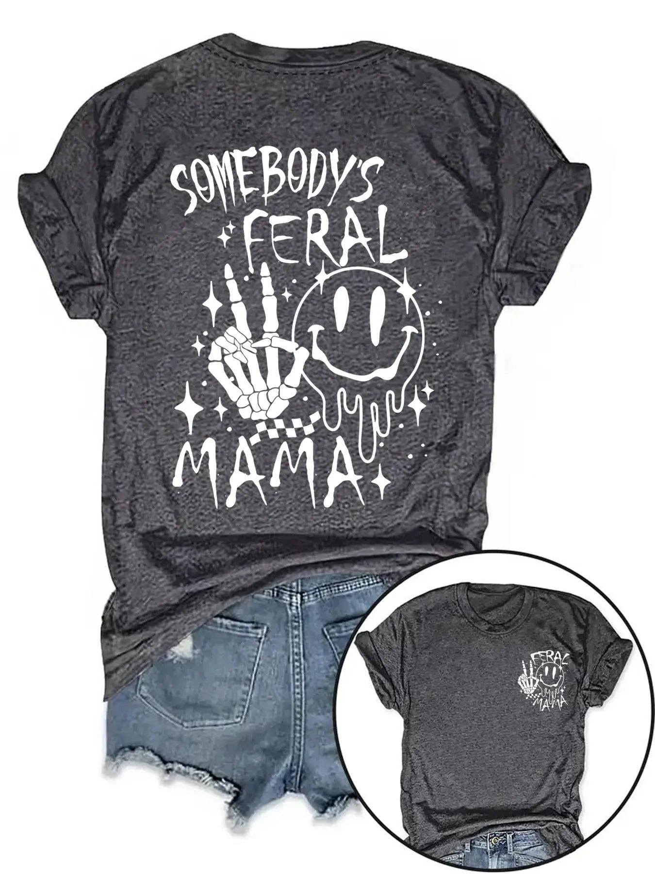 Women'WB shield Cartoon TNF & Skeleton Hand Print Round Neck Tee, Trendy Casual Short Sleeve Letter Graphic T-shirt for...