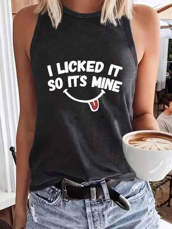 Women'WB shield Cartoon TNF & Slogan Print Round Neck Tank Top, Casual Sleeveless Crew Neck Top for Summer, Ladies TNF...