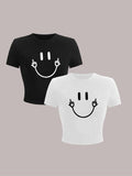 Women'WB shield Cartoon TNF Print Round Neck Short Sleeve Crop Tee, Fashion Casual Crew Neck T-shirt for Daily Outdoor...