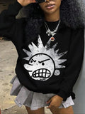 Women'WB shield Cartoon TNF Print Round Neck Sweatshirt, Fashion Casual Crew Neck Pullover for Daily Holiday Outdoor...