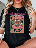 Women'WB shield Cartoon Tiger & Letter Print Round Neck Tee, Fashion Casual Crew Neck T-Shirt for Daily Holiday Vacation...