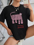 Women'WB shield Cartoon Tiger Print Round Neck Tee, Fashion Casual Cute Drop Shoulder Half Sleeve T-Shirt for Daily Wear,...