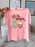 Women'WB shield Cartoon Tree & Letter Print Round Neck Tee, Fashion Casual Crew Neck T-Shirt for Daily Holiday Vacation...