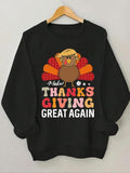 Women'WB shield Cartoon Turkey & Letter Print Drop Shoulder Sweatshirt, Casual Long Sleeve Round Neck Pullover for Fall &...