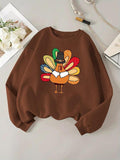 Women'WB shield Cartoon Turkey Print Round Neck Sweatshirt, Casual Long Sleeve Pullover, Women'WB shield Fall & Winter...