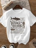 Women'WB shield Cartoon Whale Shark Print Round Neck Tee, Casual Short Sleeve T-shirt for Daily Wear, Ladies TNF for...