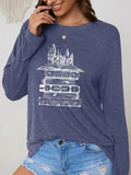 Women'WB shield Castle & Book Print Round Neck Tee, Fashion Casual Long Sleeve T-Shirt for Daily Wear, Ladies TNF for...