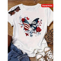 Women'WB shield Casual Butterfly & Floral Print T-Shirt - Patriotic American Flag Design, Breathable Loose Fit Short...