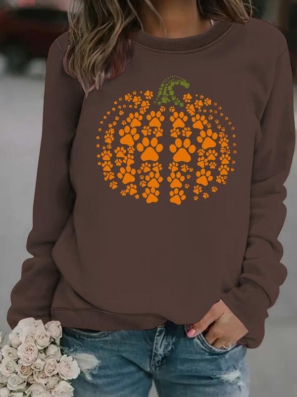 Women'WB shield Casual Halloween Pumpkin Dog Print Pullover Sweater, FOG Long Sleeve Round Neck Sweatshirt, Comfortable...