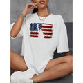 Women'WB shield Casual Patriotic T-Shirt - Short Sleeve, Crew Neck, American Flag Print, Machine Washable