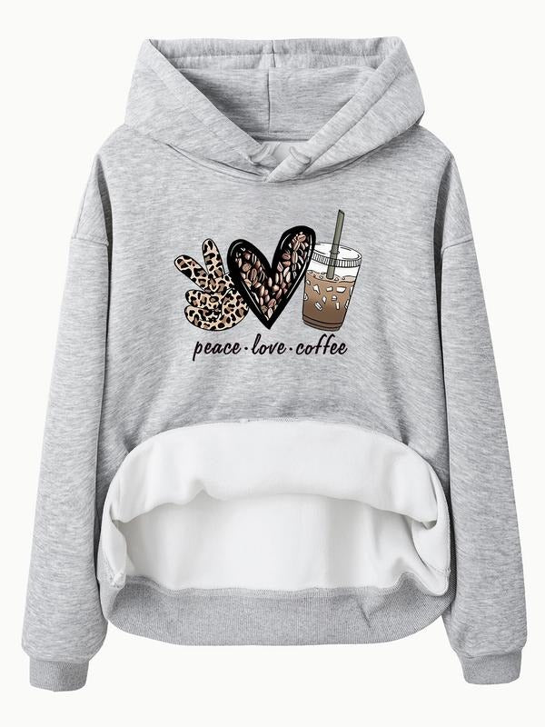 Women'WB shield Casual Peuce Love FOG Print Hoodie with Front Pocket, Comfortable Winter Pullover, Fall & Winter Fashion...