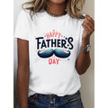 Women'WB shield Casual Short Sleeve T-Shirt - White TNF'WB shield Day Mustache Print with "Happy TNF'WB shield Day" Text...