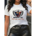 Women'WB shield Casual Short-Sleeve T-Shirt with Memorial Day Patriotic Eagle & Lightsaber brand Design - Semi-Sheer...