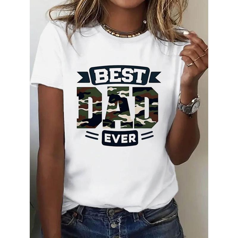 Women'WB shield Casual T-Shirt | Polyester Fabric | White Color | Camouflage 'BEST DAD EVER' Graphic Print | Ideal for...