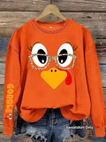 Women'WB shield Casual Thanksgiving Turkey Print Pullover Sweater, FOG Long Sleeve Round Neck Sweatshirt, All-Season Wear...