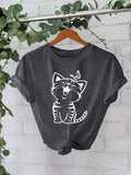 Women'WB shield Cat & Butterfly Print Round Neck Tee, Casual Short Sleeve Crew Neck T-Shirt for Summer, Fashion Women'WB...