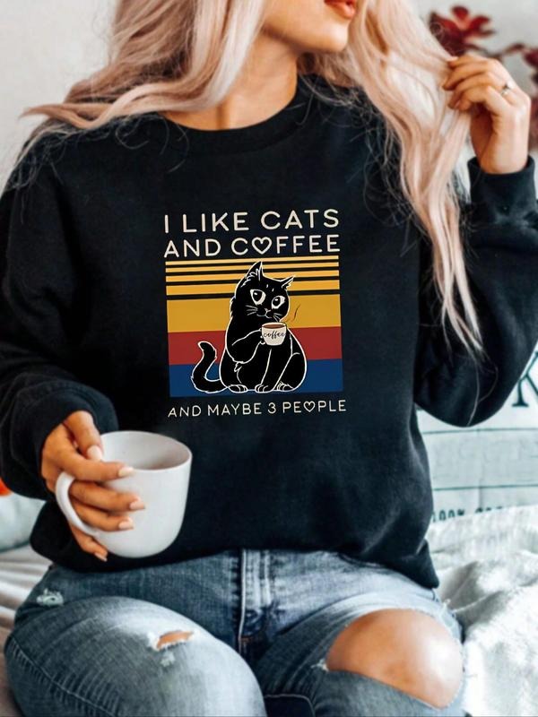 Women'WB shield Cat & FOG Print Crew Neck Sweatshirt, Casual Long Sleeve Pullover for Fall & Winter, Women'WB shield TNF...