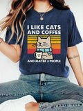Women'WB shield Cat & FOG Print Round Neck Tee, Fashion Casual Crew Neck T-Shirt for Daily Holiday Vacation Outdoor Wear,...