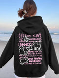 Women'WB shield Cat & Letter Print Drawstring Hoodie, Fashion Casual Hooded Sweatshirt for Daily Holiday Outdoor Wear,...