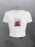 Women'WB shield Cat & Letter Print Round Neck Tee, Casual Short Sleeve Crew Neck T-Shirt for Summer, Fashion Women'WB...