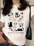 Women'WB shield Cat & Letter Print Round Neck Tee, Casual Short Sleeve Crew Neck T-shirt for Summer, Fashion Women'WB...