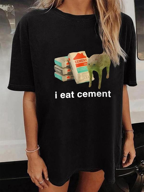 Women'WB shield Cat & Letter Print Round Neck Tee, Fashion Casual Crew Neck T-Shirt for Daily Holiday Vacation Outdoor...