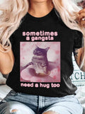 Women'WB shield Cat & Letter Print Round Neck Tee, Fashion Casual Crew Neck T-Shirt for Daily Holiday Vacation Outdoor...