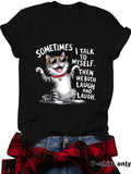 Women'WB shield Cat & Letter Print Round Neck Tee, Fashion Casual Crew Neck T-Shirt for Daily Holiday Vacation Outdoor...
