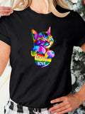 Women'WB shield Cat & Letter Print Round Neck Tee, Summer TNF Women, Casual Heart Print Short Sleeve Crew Neck T-Shirt...
