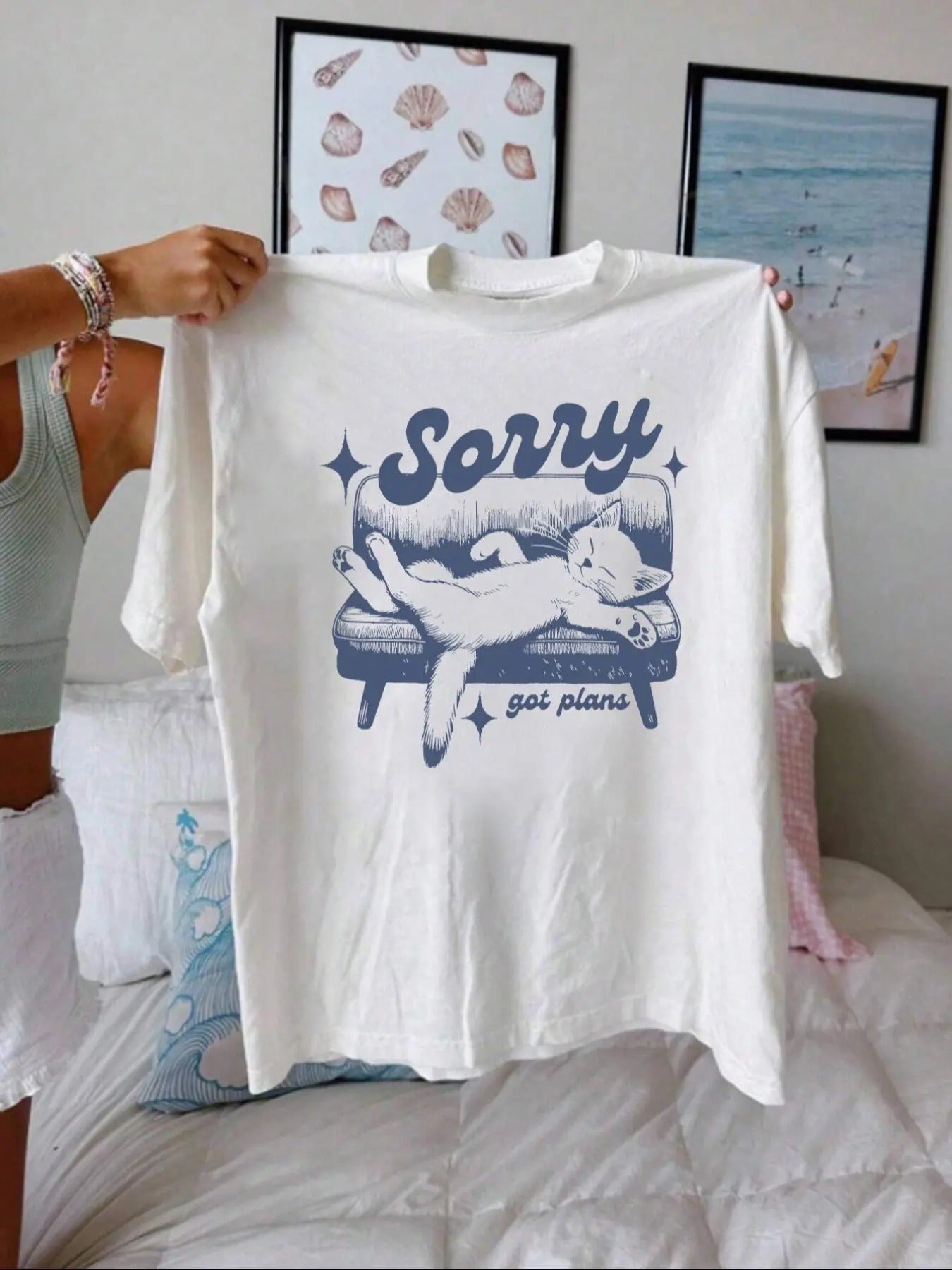 Women'WB shield Cat & Letter Print Round Neck Tee, Vintage Trendy Casual Short Sleeve T-shirt for Daily Wear, Ladies...
