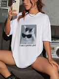 Women'WB shield Cat & Letter Print Round Neck Tee, Women'WB shield Summer TNF, Casual Fashion Graphic Half Sleeve T-Shirt...