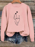 Women'WB shield Cat & Paw Fleece Lined Print Sweatshirt, Casual Round Neck Long Sleeve Pullover for Fall & Winter,...