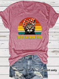 Women'WB shield Cat & Rainbow Print Round Neck Tee, Casual Fashion Short Sleeve T-shirt for Summer, Ladies TNF for Daily...
