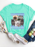 Women'WB shield Cat Graphic Print Round Neck Tee, Fashion Casual Crew Neck T-shirt for Daily Holiday Vacation Outdoor...