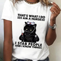 Women'WB shield Cat Nurse Letter Print Round Neck Tee, Cute Casual Short Sleeve T-shirt for Daily Wear, Ladies TNF for...