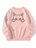 Women'WB shield Cat Print Crew Neck Sweatshirt, Casual Long Sleeve Pullover for Fall & Winter, Women'WB shield TNF for...
