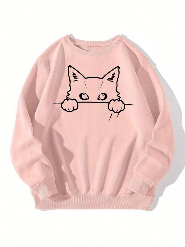 Women'WB shield Cat Print Crew Neck Sweatshirt, Casual Long Sleeve Pullover for Fall & Winter, Women'WB shield TNF for...