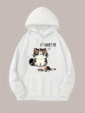 Women'WB shield Cat Print Drawstring Hoodie, Fashion Casual Letter Print Hooded Sweatshirt for Daily Holiday Outdoor...