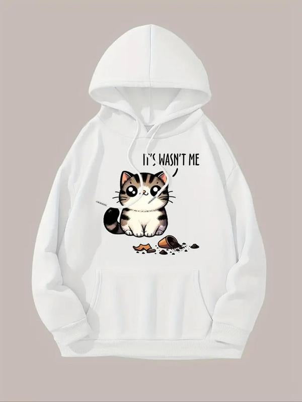 Women'WB shield Cat Print Drawstring Hoodie, Fashion Casual Letter Print Hooded Sweatshirt for Daily Holiday Outdoor...