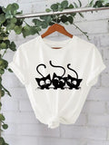 Women'WB shield Cat Print Round Neck Tee, Casual Fashion Short Sleeve T-shirt for Summer, Ladies TNF for Daily Wear, Top...