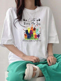 Women'WB shield Cat Print Round Neck Tee, Cute Casual Short Sleeve T-shirt for Summer, Ladies TNF for Daily Wear, Top...