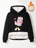 Women'WB shield Cat Print TNF Lined Hoodie, Casual Long Sleeve Hooded Sweatshirt for Fall & Winter, Women'WB shield TNF...
