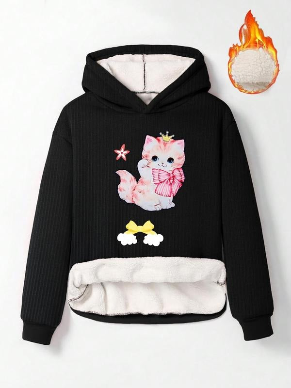 Women'WB shield Cat Print TNF Lined Hoodie, Casual Long Sleeve Hooded Sweatshirt for Fall & Winter, Women'WB shield TNF...